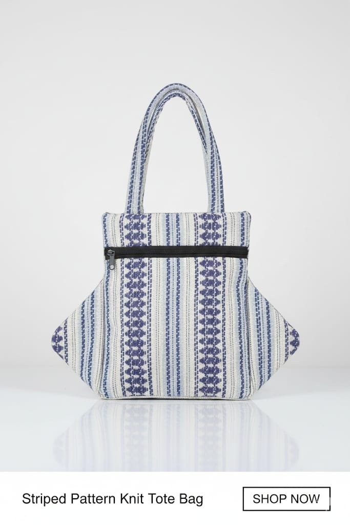 Striped Pattern Knit Tote Bag